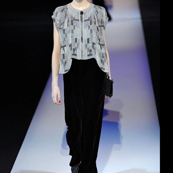 Giorgio Armani Black Label jacket sz S / M couture embellished jacket silver 12k - Picture 14 of 14